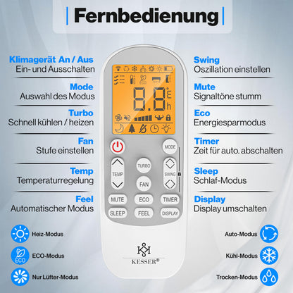 KESSER® Klimaanlage SET Split - mit WiFi/App Funktion Klimagerät - Kühlen A++/ Heizen A+ -12000 BTU/h (3.400 Watt) Sehr Leise, Kältemittel R32 - Fernbedienung, Timerfunktion - Inkl. Montagematerial