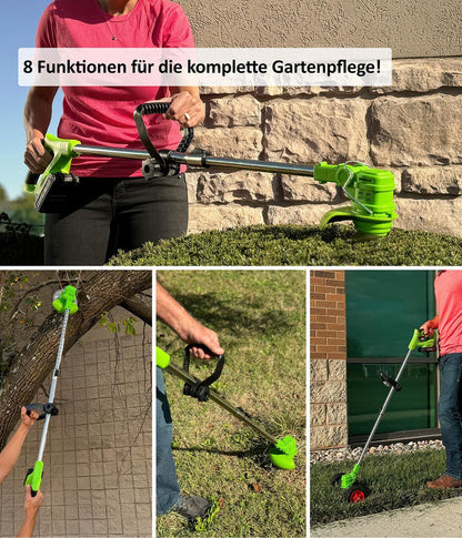 Genius 8-in-1 Gartengerät – Vielseitiges Akku-Tool für Rasen, Hecken und Bäume