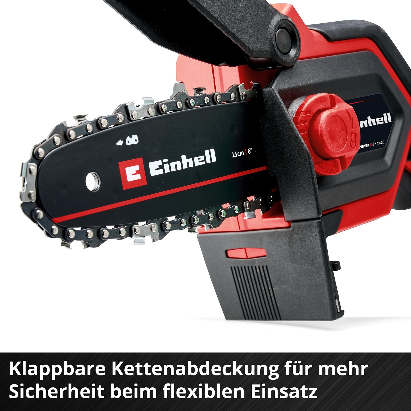 Einhell Akku-Astkettensäge GE-PS 18/15 Li BL-Solo Power X-Change (18 V, Brushless, 12,5 cm Schnittlänge, werkzeugloser Schwert- und Kettenwechsel, ohne Akku)