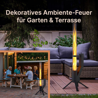 GARDENFLARE Feuerrohr Klassik – Edelstahl Feuersäule und Pelletfackel für Tolles Ambiente-Feuer – Terrassenheizer und Gartenkamin Alternative für Deine Terrasse und Garten (Schwarz Pulverbeschichtet)