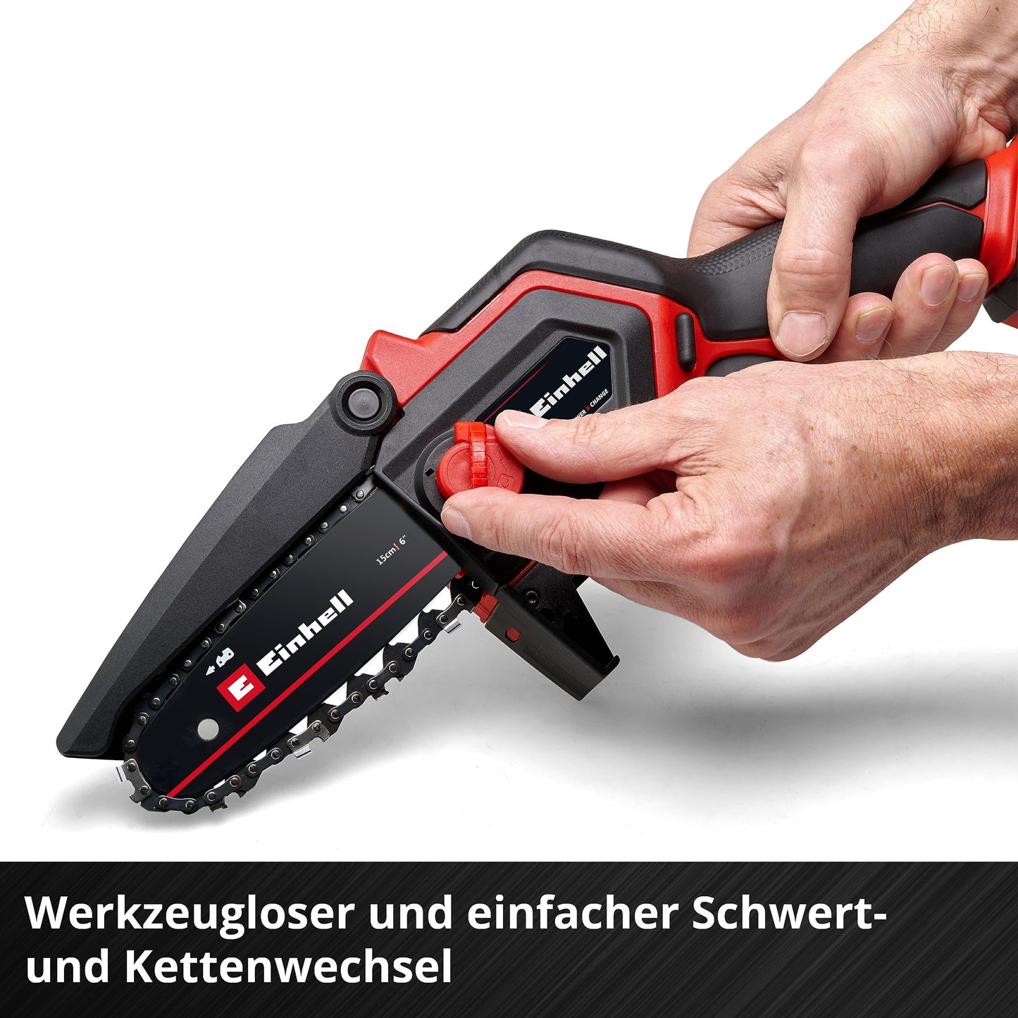 Einhell Akku-Astkettensäge GE-PS 18/15 Li BL-Solo Power X-Change (18 V, Brushless, 12,5 cm Schnittlänge, werkzeugloser Schwert- und Kettenwechsel, ohne Akku)